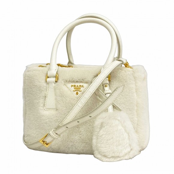 Prada Galleria handbag, leather and fur, white, 2-way bag for women - Picture 1 of 9
